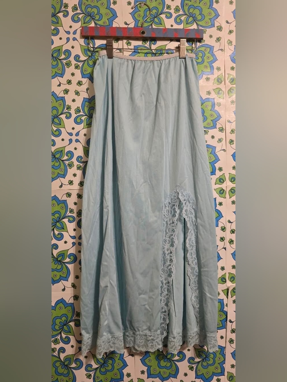 Vintage | Light Blue Lace Trim Slip Skirt